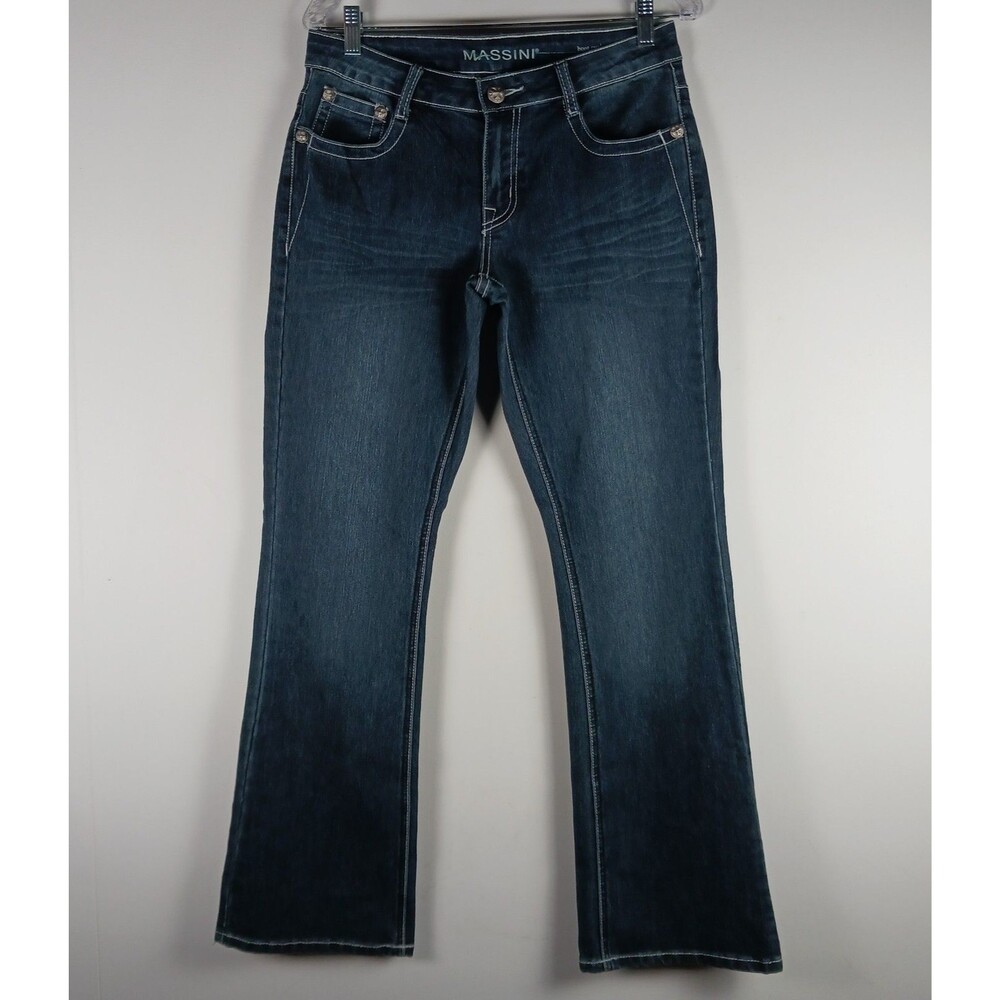 Massini Jeans Women Size 8 Bootcut Mid Rise Embroidery Rhinestone 31 Inch Inseam